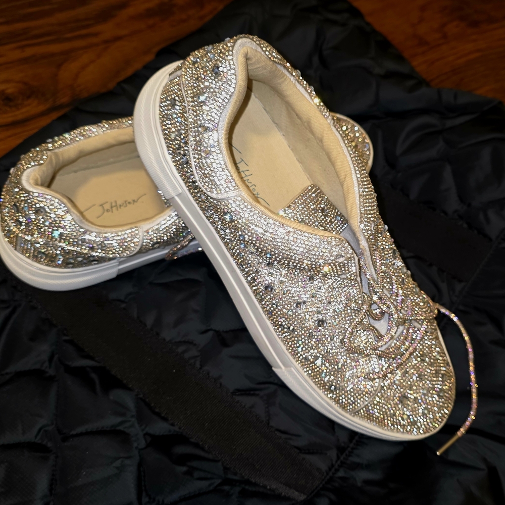 Betsey Johnson Silver Glitter Sneakers with Elastic Panels